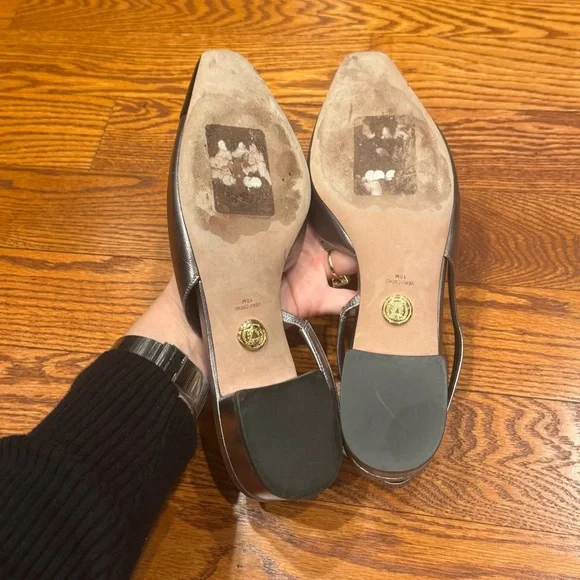 Veronica Beard Tuckernuck Cecile Slingback Heel Black Silver Leather Size 10 - Picture 13 of 13